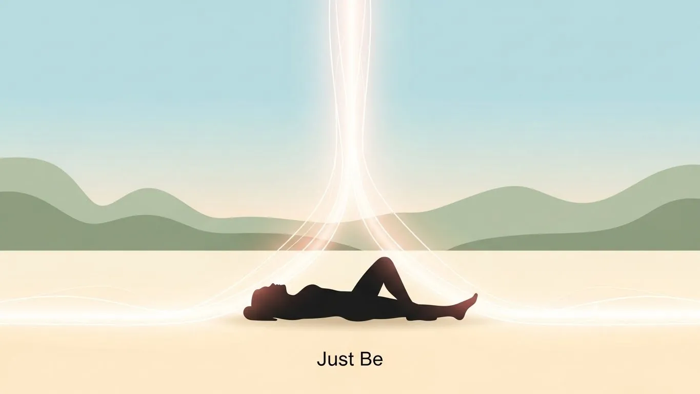 A calming image of a single feather gently floating in the air, representing lightness, surrender, and the effortless nature of being.