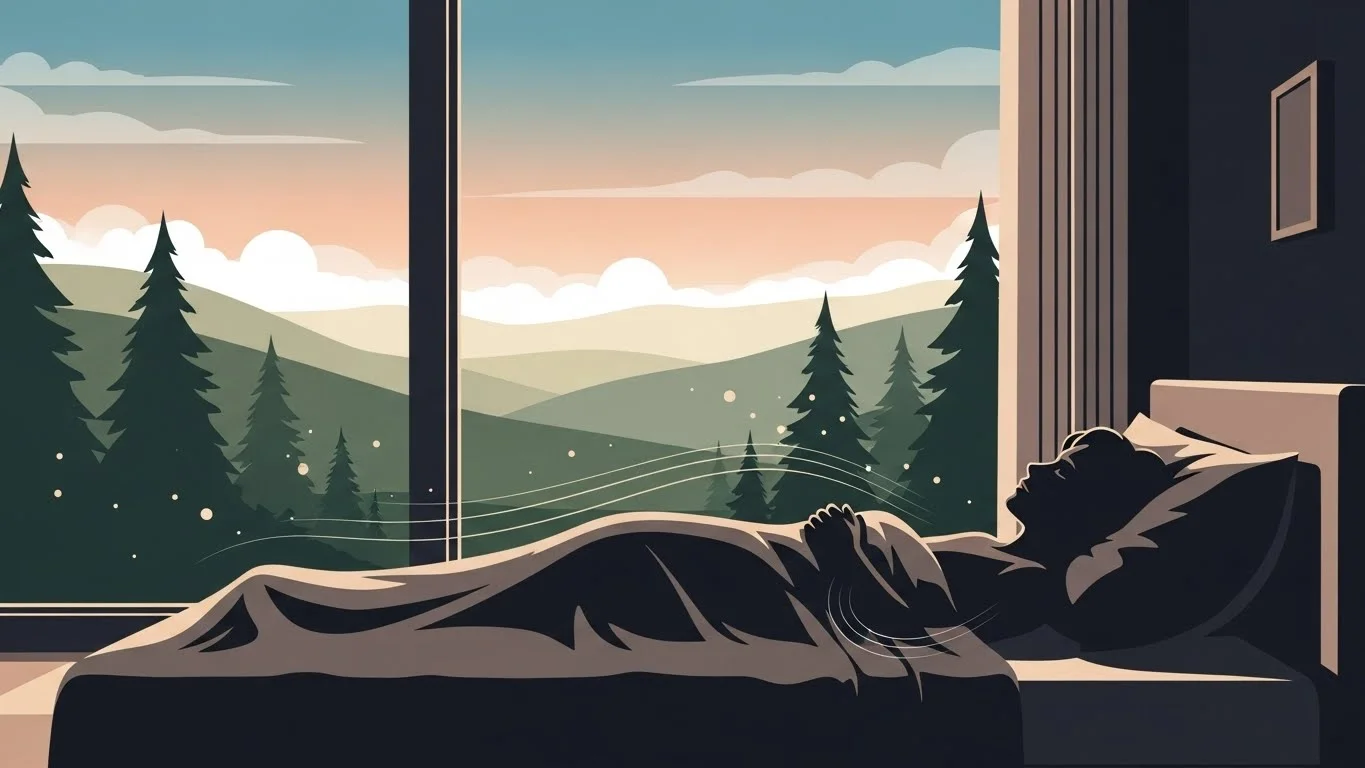 Woman peacefully meditating in bed before sleep