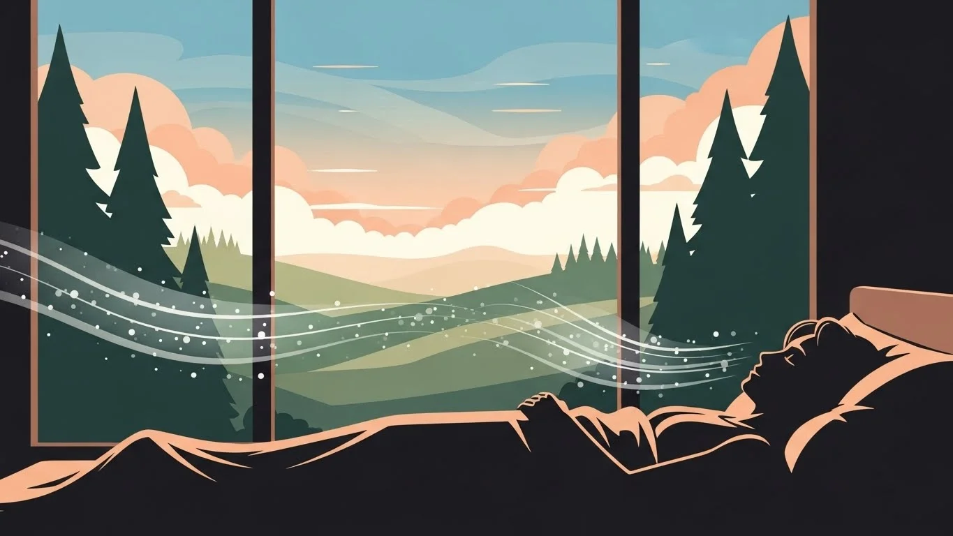 Person using meditation app on phone in bed