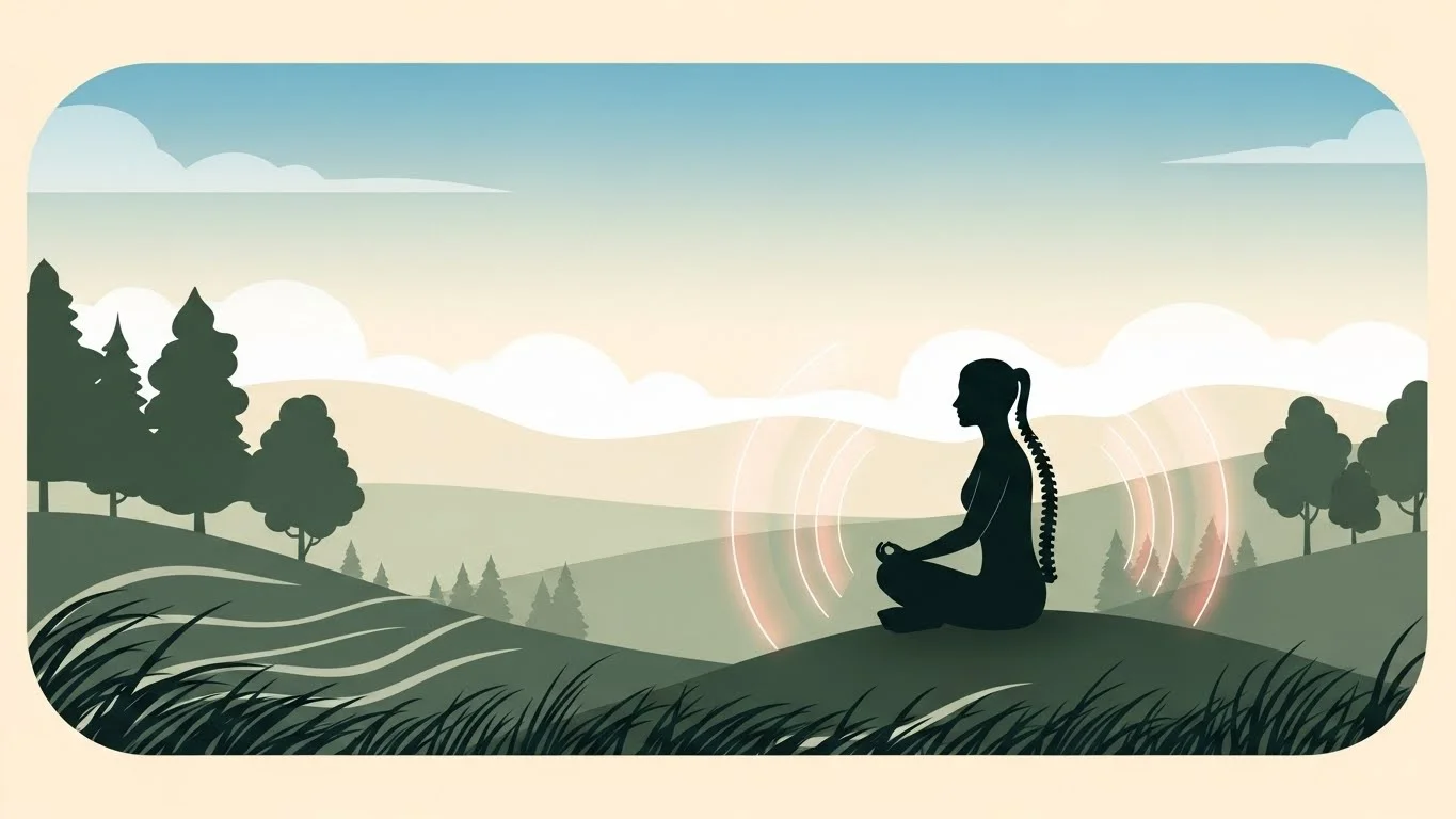 Person in peaceful meditation with thought bubbles floating away like clouds