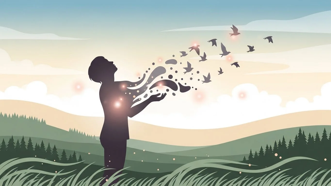 Person sitting in peaceful meditation pose with gentle light