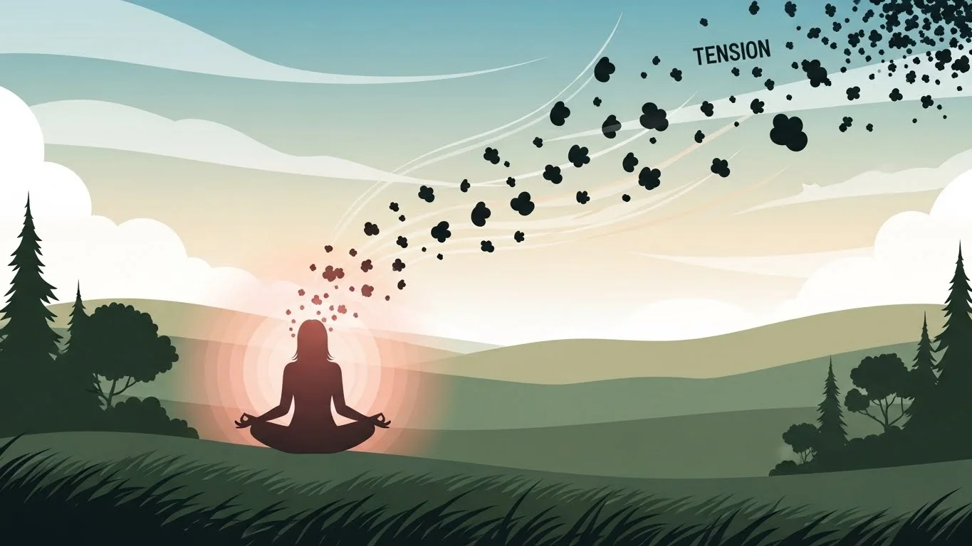 Calm meditation space with cushions and soft lighting