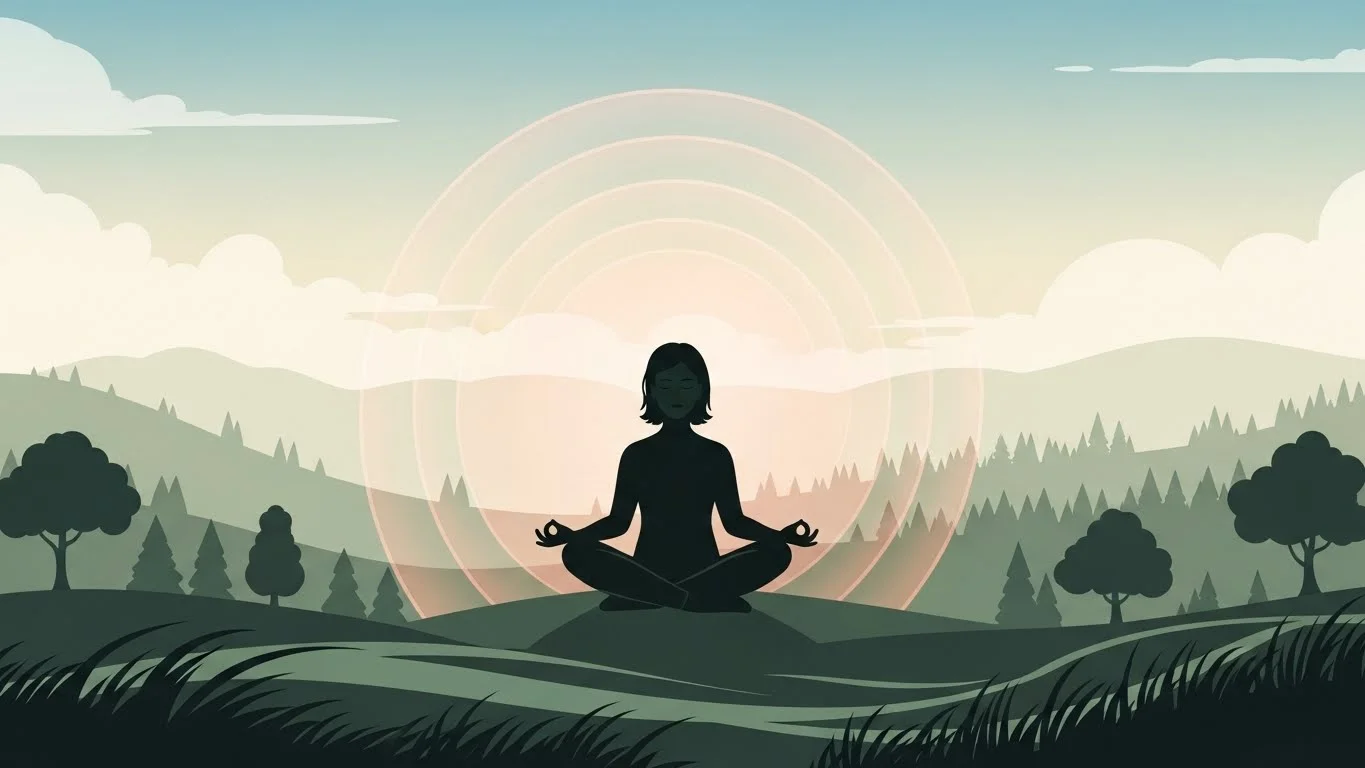 Person sitting quietly in a chair with eyes closed, practicing meditation in a sunlit room