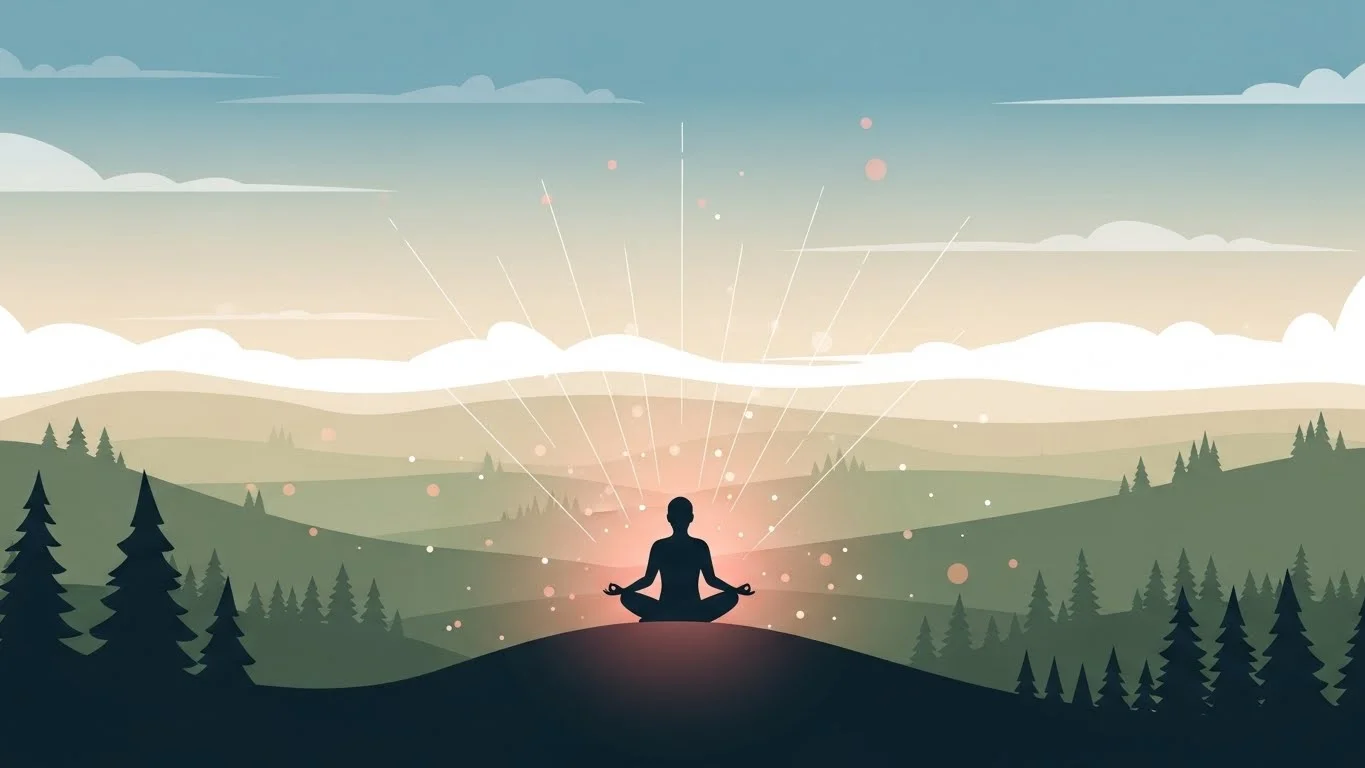 A serene morning meditation space with sunlight streaming through a window