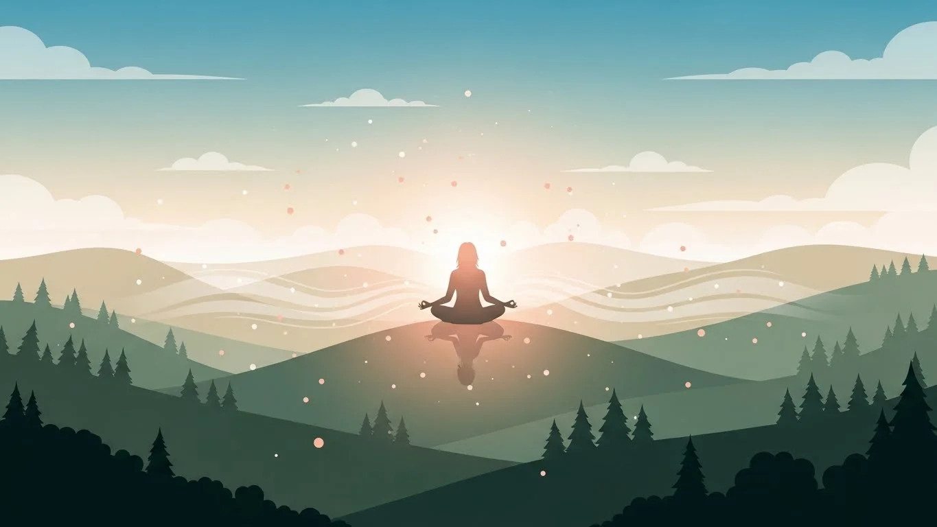 Woman sitting comfortably in chair practicing breathing meditation