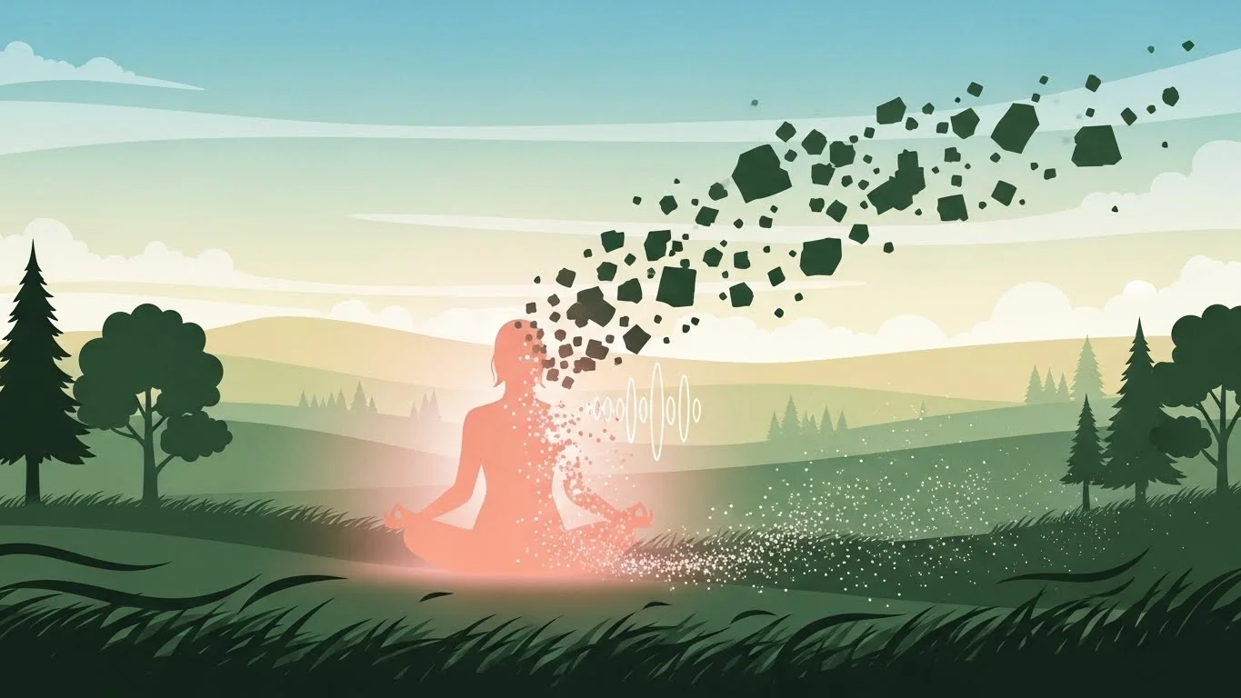 Benefits of guided sleep meditation infographic showing reduced cortisol and improved sleep quality