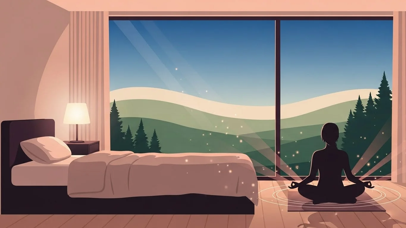 Visualization of guided meditation techniques showing body scan and breathing patterns